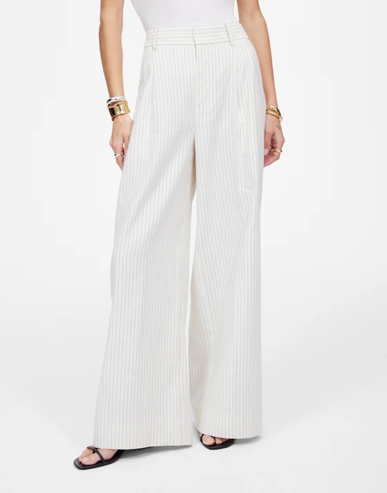 Nwt Madewell The Harlow Superwide-Leg Trouser In Pinstripe Linen Blend Ivory 10